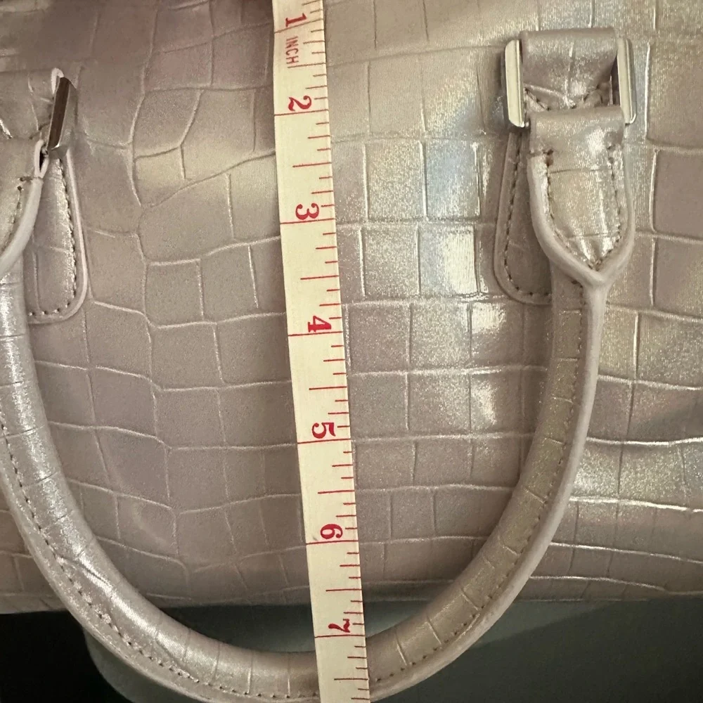 Karl Lagerfeld Iridescent Light Pink Croc-Embossed Satchel